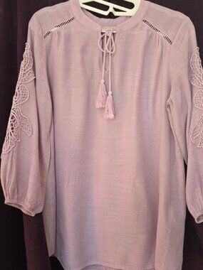 S Hope & Harlow women's Blouse in dusty rose / mauve with embroidery 3/4 sleeves